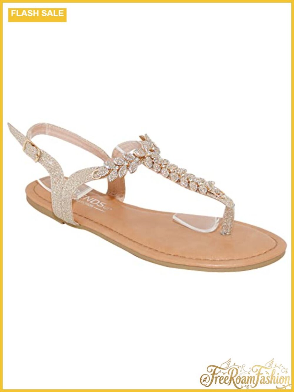 Womens T-Strap Buckle Flats Sandals Rhinestone Adjustable Strap Dress Casual